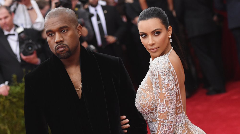 Kanye West and Kim Kardashian at a red carpet event