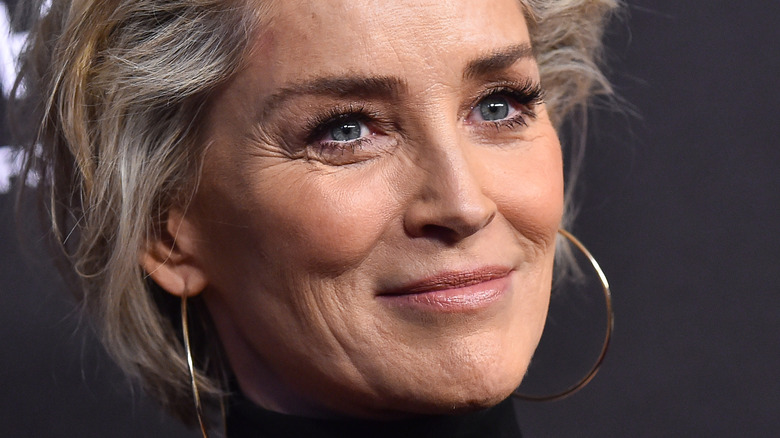 Sharon Stone wearing earrings