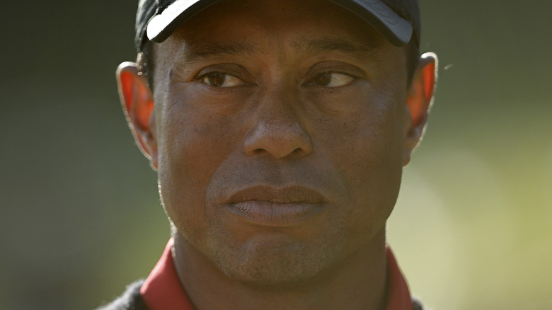 Tiger Woods looking to his right