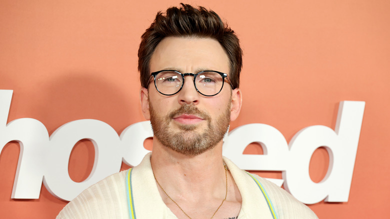 Chris Evans wearing glasses