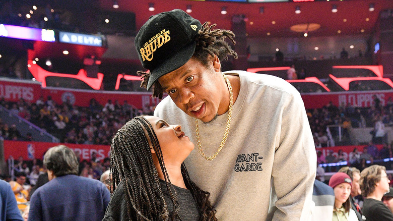 Blue Ivy and Jay Z at a basketball game