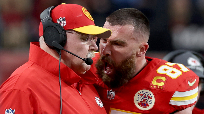 Travis Kelce screaming at Andy Reid