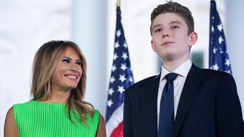 Melania Trump smiling at Barron Trump 